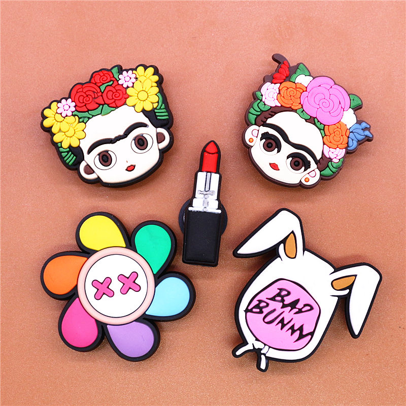 1pcs Bad Bunny Shoe Charms Colorful Windmill Flower Girl Lipstick Slipper Accessories Decoration Fit Croc Jibz 1 - Bad Bunny Store