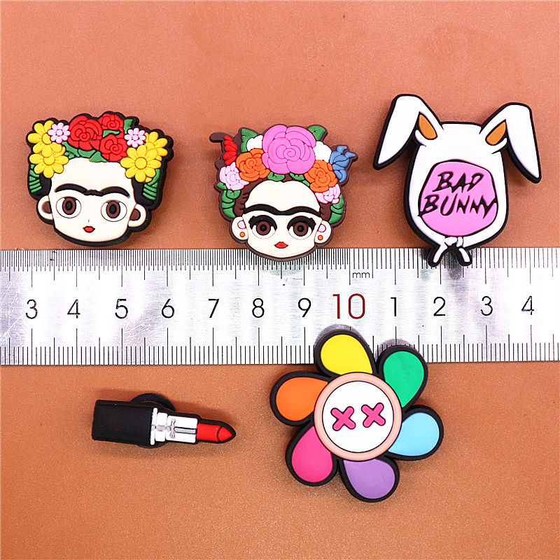 1pcs Bad Bunny Shoe Charms Colorful Windmill Flower Girl Lipstick Slipper Accessories Decoration Fit Croc Jibz 4 - Bad Bunny Store
