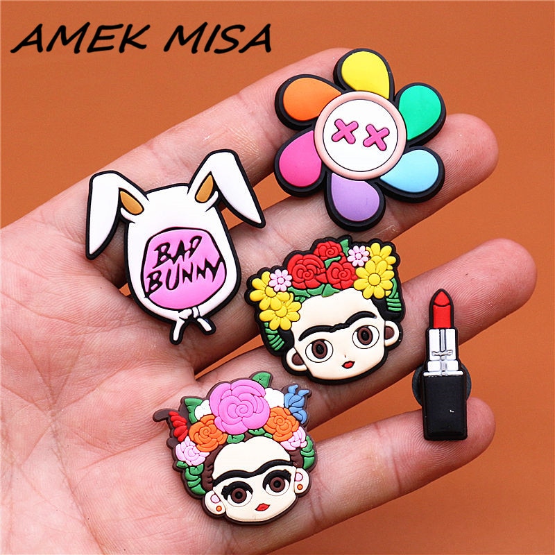 1pcs Bad Bunny Shoe Charms Colorful Windmill Flower Girl Lipstick Slipper Accessories Decoration Fit Croc Jibz - Bad Bunny Store