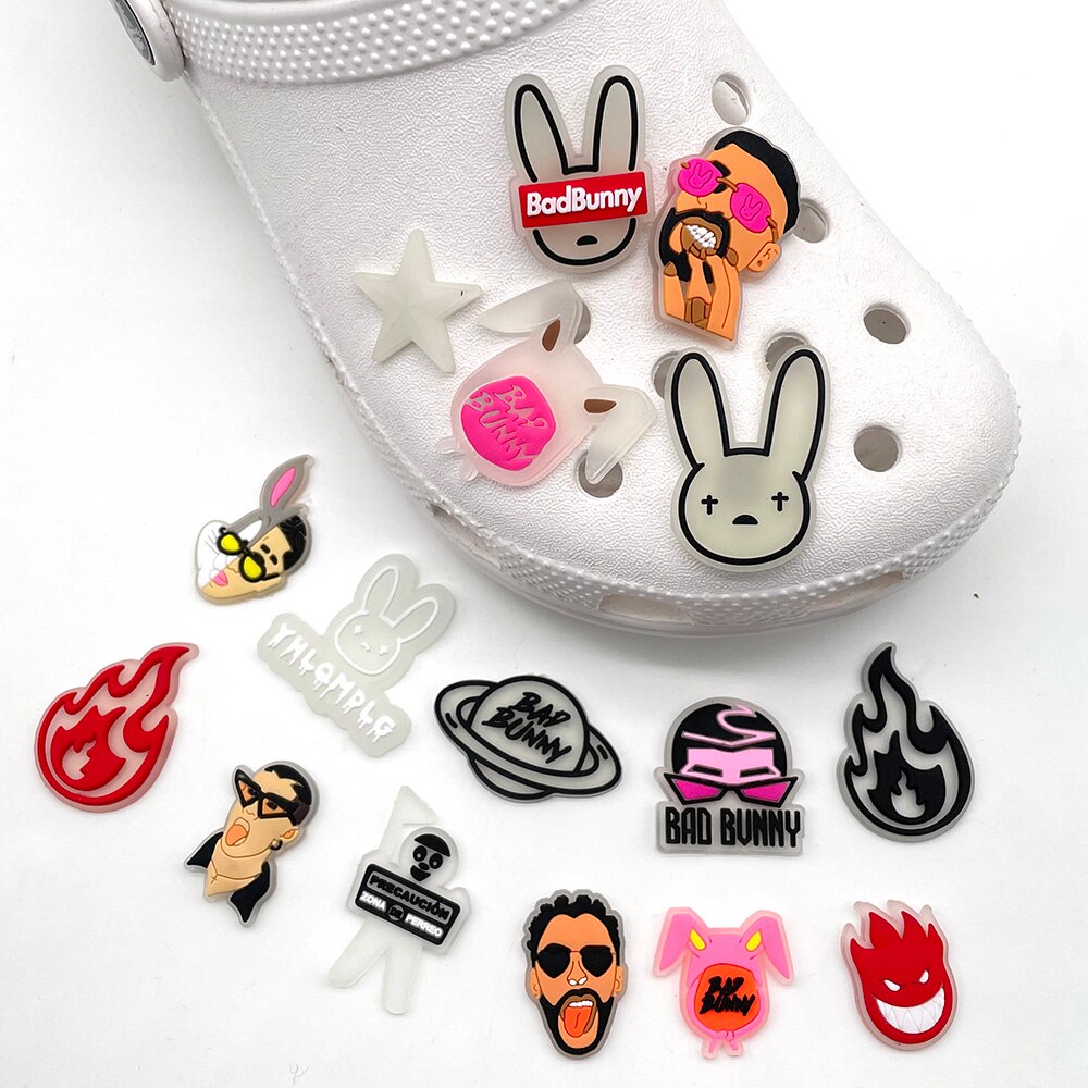 16 Styles Cartoon Singer Bunny Garden Shoes Accessories PVC Bad Bunny Shoe Decorations Fit Kids Croc 2 - Bad Bunny Store