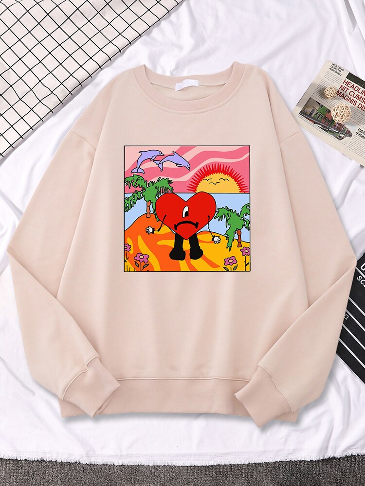Bad Bunny Sad Love Heart Beach Sun Dolphin Palm Tree Womens Clothing Autumn Street Hip Hop 1 - Bad Bunny Store