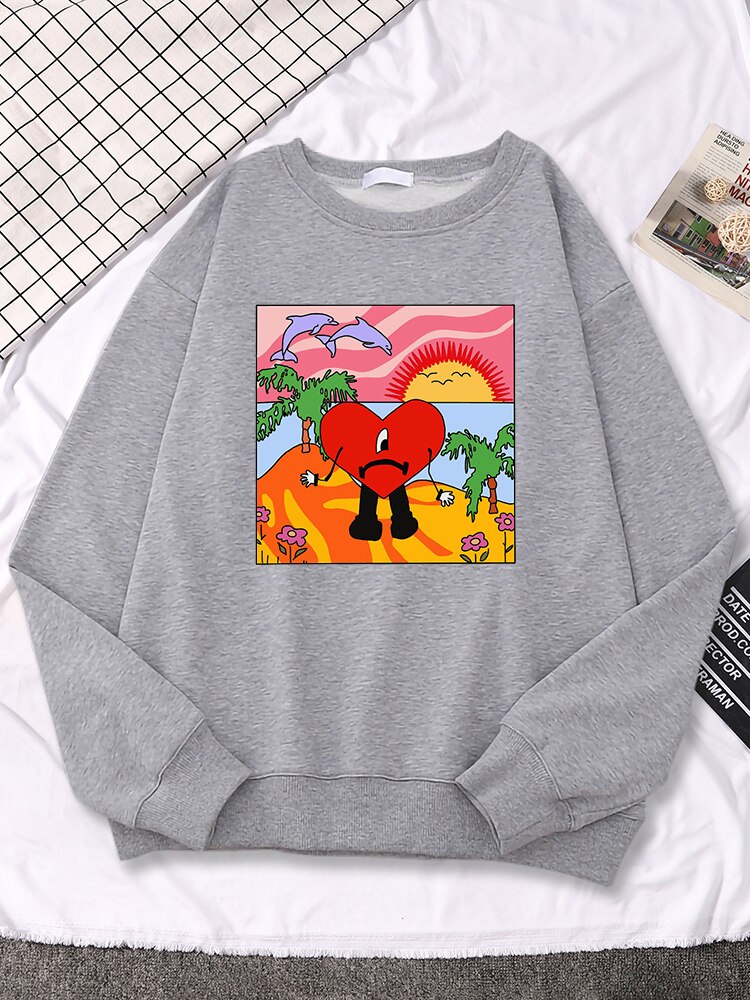 Bad Bunny Sad Love Heart Beach Sun Dolphin Palm Tree Womens Clothing Autumn Street Hip Hop 3 - Bad Bunny Store