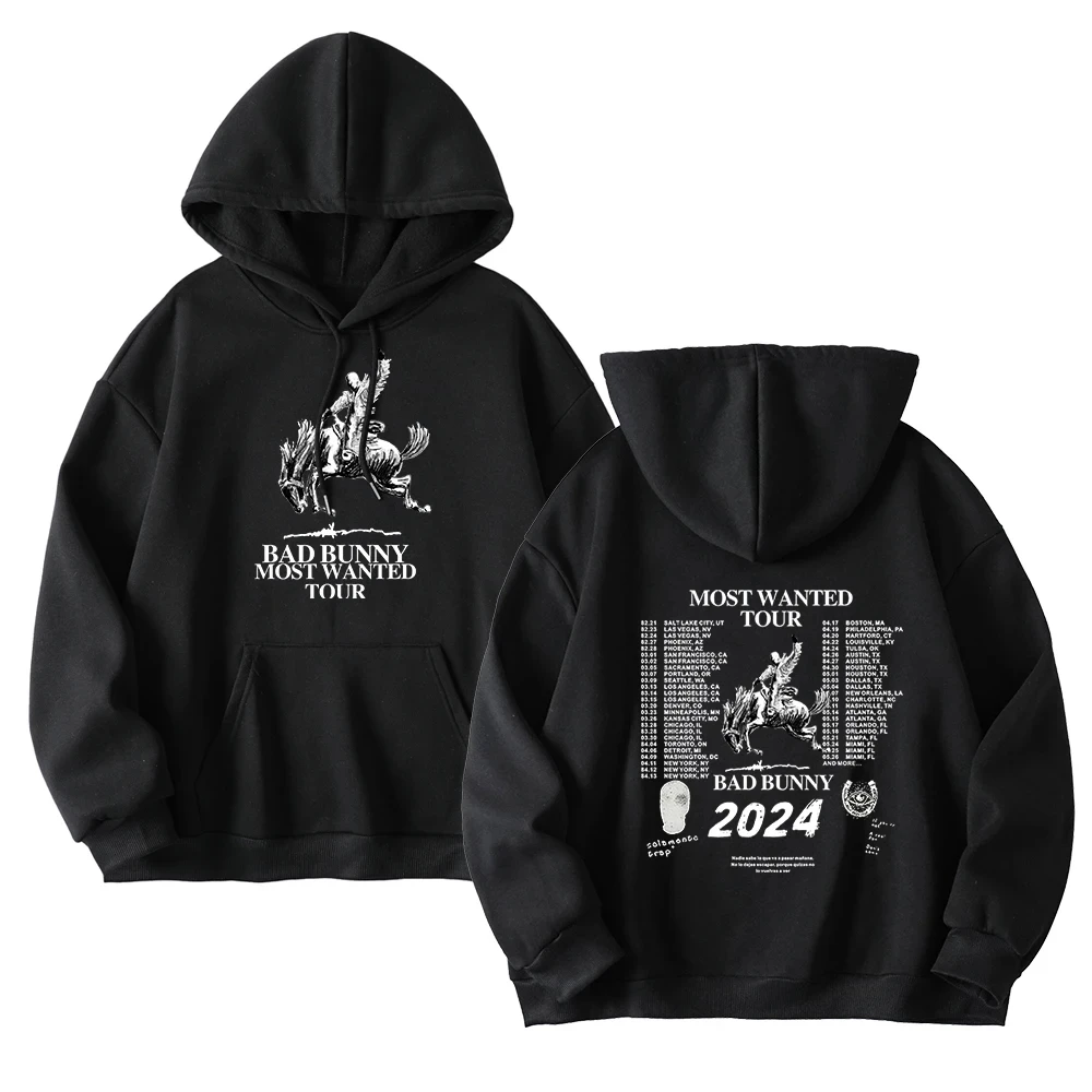 Bad Bunny Most Wanted Tour 2024 Merch Hoodies Winter Hooded Sweet Streetwear Long Sleeve New Logo - Bad Bunny Store