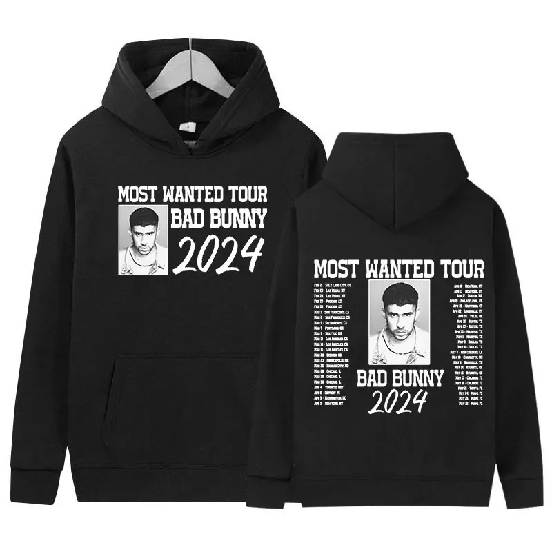 Retro Most Wanted Tour Dates 2024 Bad Bunny Hoodie Men s Hip Hop Gothic Pullover Sweatshirt - Bad Bunny Store